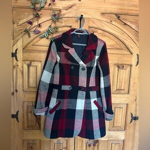 RVCA Plaid Pea Coat Wool/Acrylic